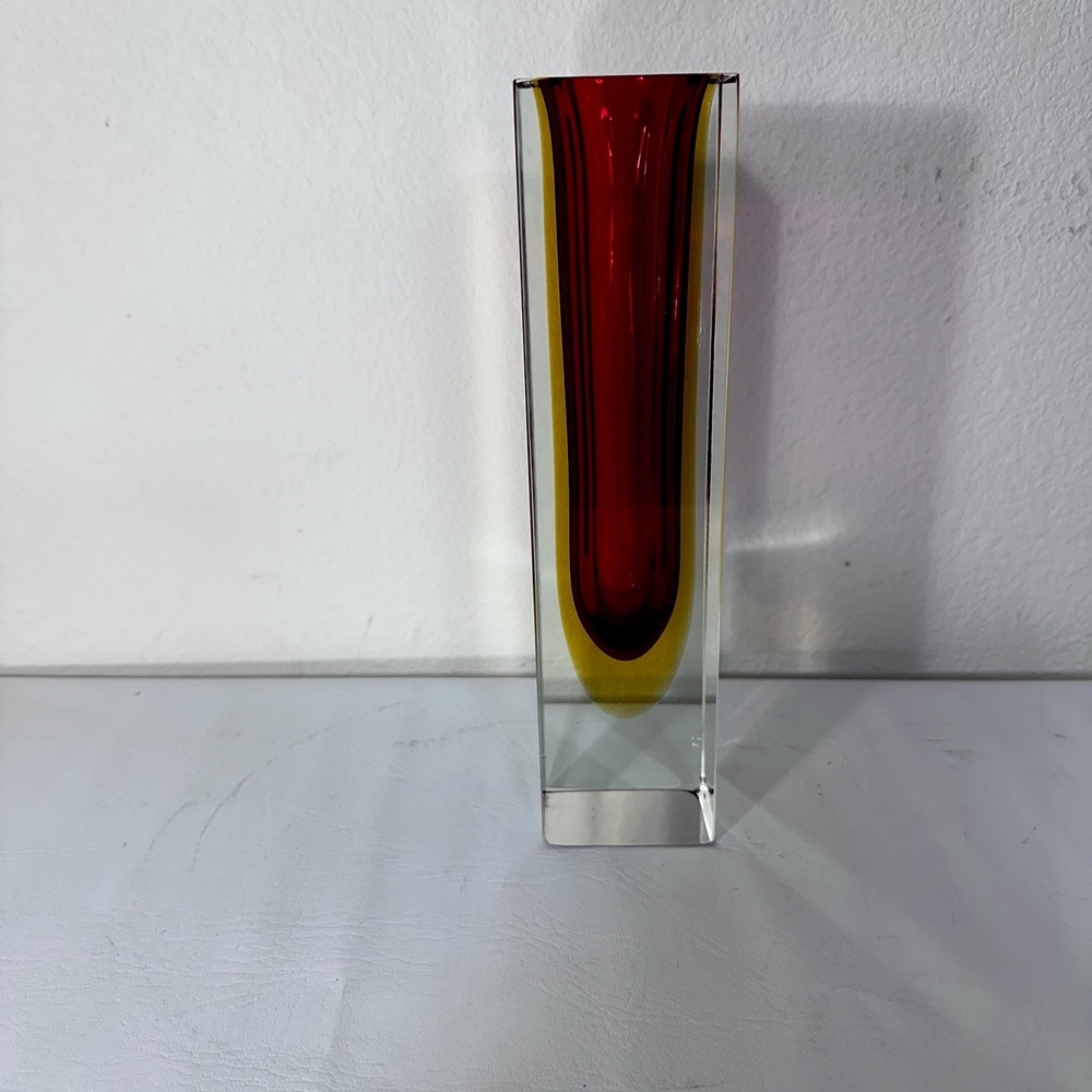 Vintage Murano Flavio Poli Seguso Sommerso Art Glass Italy Block Vase